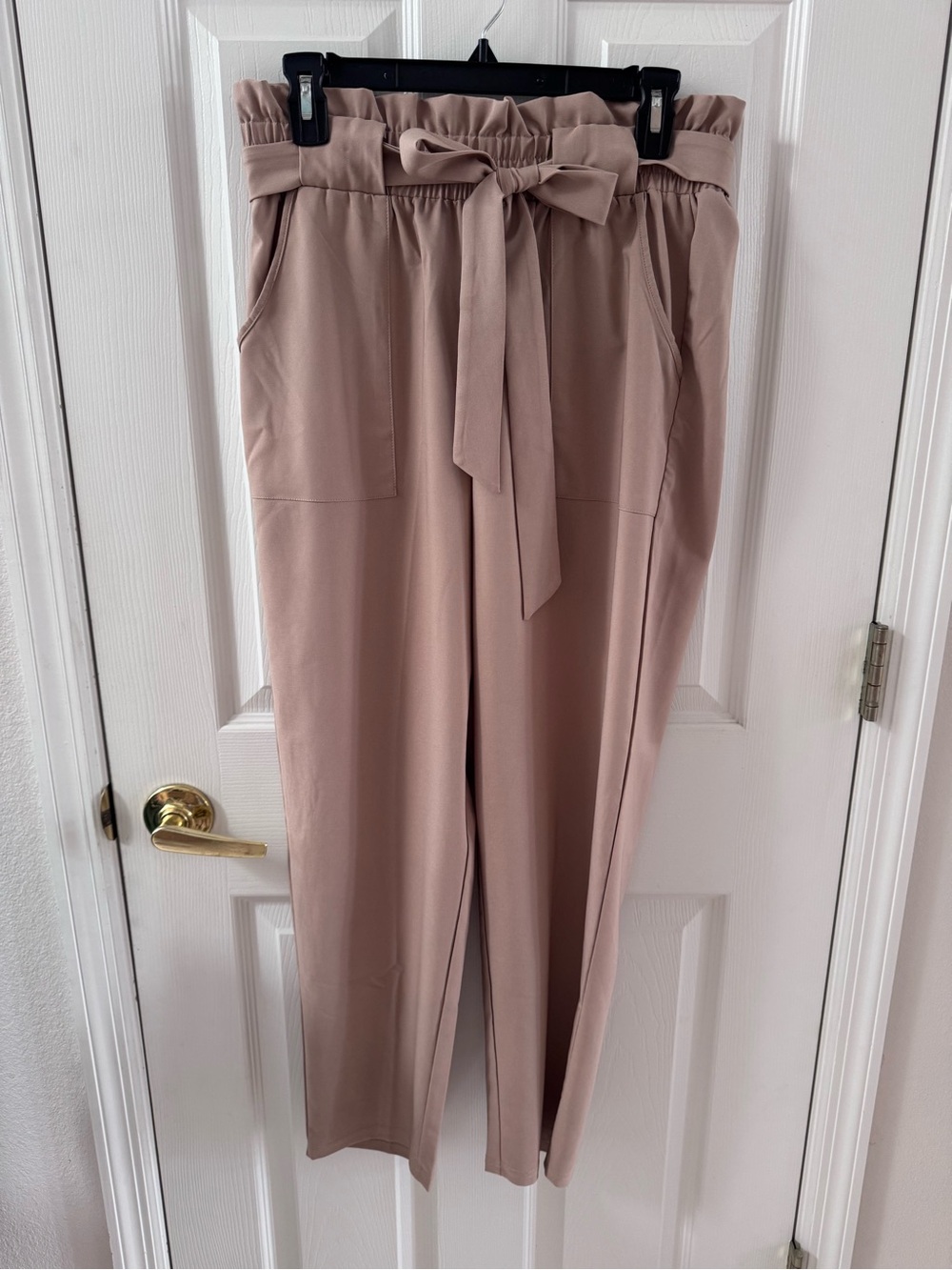High-Rise Tie-Waist Paperbag Trousers - Blush
